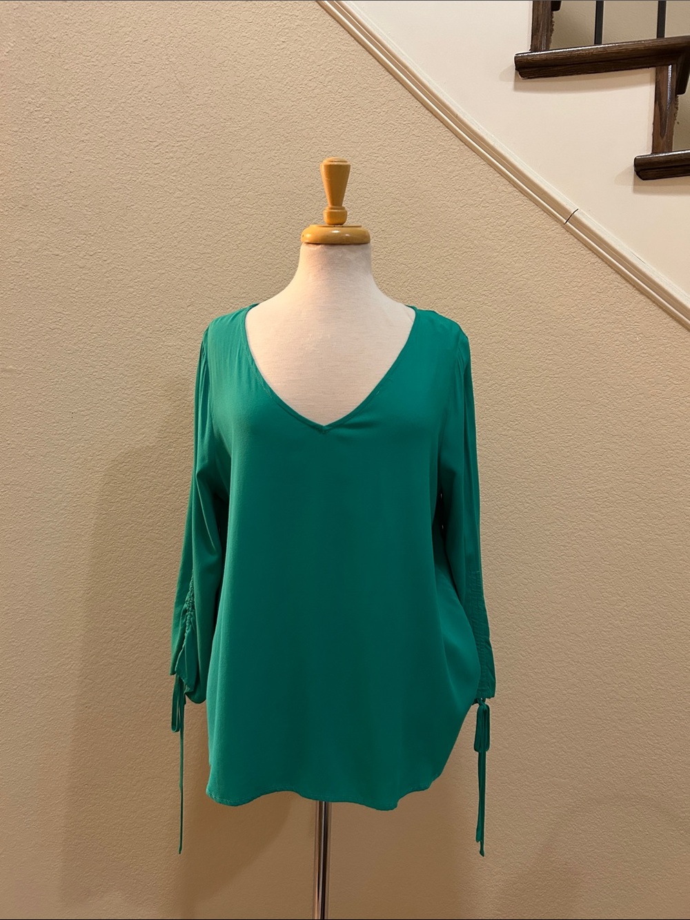 Andree Teal V-Neck Long Sleeve Blouse